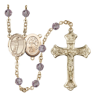 14 Karat Gold-Filled 6mm Austrian Crystal Saint Sebastian / Volleyball Rosary in Light Amethyst