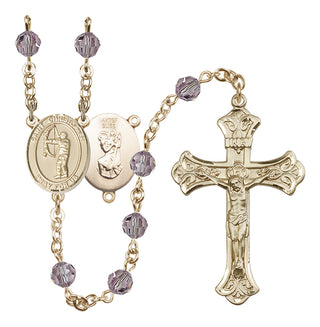 14 Karat Gold-Filled 6mm Austrian Crystal Saint Christopher/Archery Rosary in Light Amethyst
