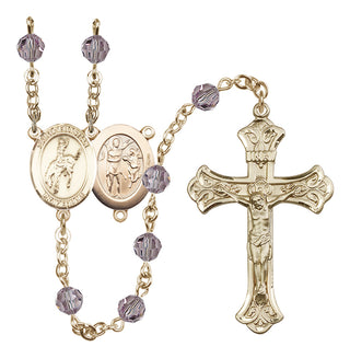 14 Karat Gold-Filled 6mm Austrian Crystal Saint Sebastian / Rodeo Rosary in Light Amethyst