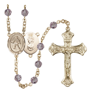 14 Karat Gold-Filled 6mm Austrian Crystal Saint Christopher / Field Hockey Rosary in Light Amethyst