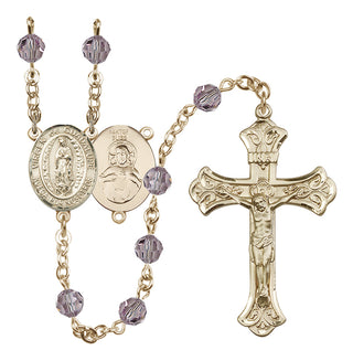 14 Karat Gold-Filled 6mm Austrian Crystal Virgen de Guadalupe Rosary in Light Amethyst
