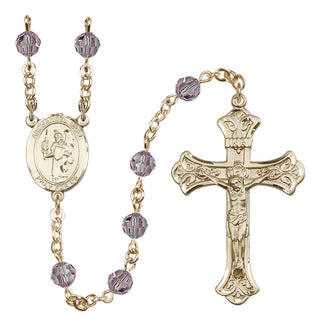 14 Karat Gold-Filled 6mm Austrian Crystal Saint Uriel the Archangel Rosary in Light Amethyst
