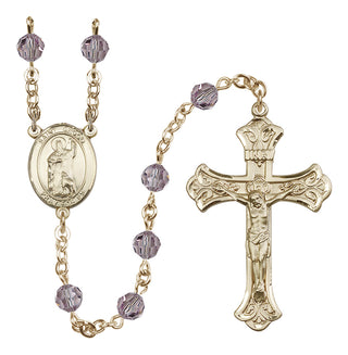 14 Karat Gold-Filled 6mm Austrian Crystal Saint Drogo Rosary in Light Amethyst