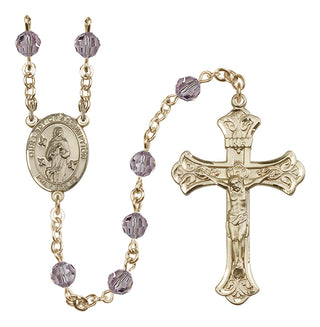 14 Karat Gold-Filled 6mm Austrian Crystal Our Lady of Assumption Rosary in Light Amethyst