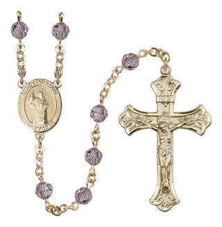 14 Karat Gold-Filled 6mm Austrian Crystal Saint Columbkille Rosary in Light Amethyst