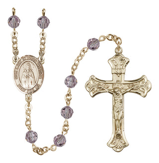 14 Karat Gold-Filled 6mm Austrian Crystal Our Lady of Rosa Mystica Rosary in Light Amethyst
