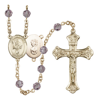 14 Karat Gold-Filled 6mm Austrian Crystal Saint Christopher/Baseball Rosary in Light Amethyst