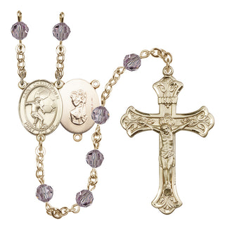 14 Karat Gold-Filled 6mm Austrian Crystal Saint Christopher/Soccer Rosary in Light Amethyst