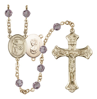14 Karat Gold-Filled 6mm Austrian Crystal Saint Christopher/Golf Rosary in Light Amethyst