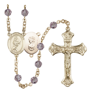 14 Karat Gold-Filled 6mm Austrian Crystal Saint Christopher/Softball Rosary in Light Amethyst
