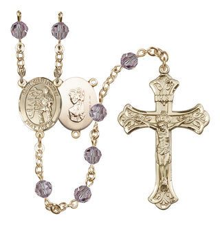 14 Karat Gold-Filled 6mm Austrian Crystal Saint Christopher / Karate Rosary in Light Amethyst