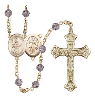 14 Karat Gold-Filled 6mm Austrian Crystal Saint Sebastian / Baseball Rosary in Light Amethyst