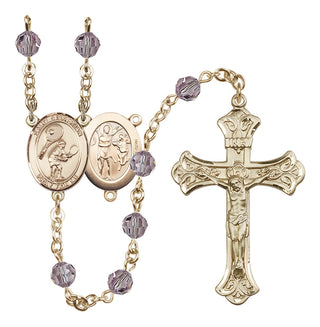 14 Karat Gold-Filled 6mm Austrian Crystal Saint Sebastian / Tennis Rosary in Light Amethyst