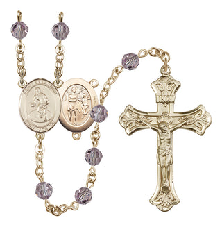 14 Karat Gold-Filled 6mm Austrian Crystal Saint Sebastian/Wrestling Rosary in Light Amethyst