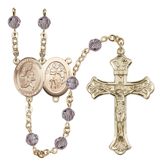14 Karat Gold-Filled 6mm Austrian Crystal Saint Sebastian /Track&Field-Men Rosary in Light Amethyst