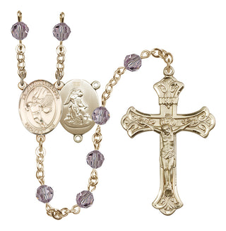 14 Karat Gold-Filled 6mm Austrian Crystal Guardian Angel/Basketball Rosary in Light Amethyst