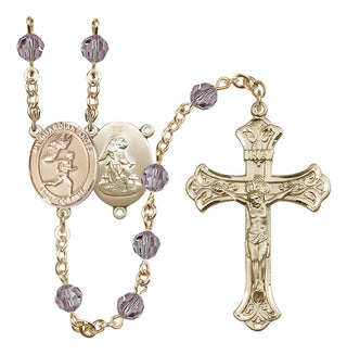 14 Karat Gold-Filled 6mm Austrian Crystal Guardian Angel/Track&Field-Men Rosary in Light Amethyst