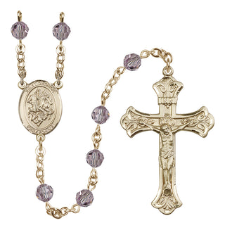 14 Karat Gold 6mm Austrian Crystal Saint George Rosary in Light Amethyst