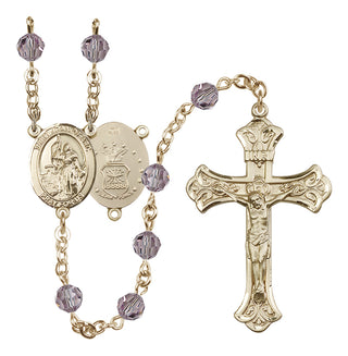 14 Karat Gold 6mm Austrian Crystal Saint Joan of Arc / Air Force Rosary in Light Amethyst