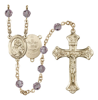 14 Karat Gold 6mm Austrian Crystal Saint Joan of Arc / Army Rosary in Light Amethyst