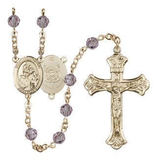 14 Karat Gold 6mm Austrian Crystal Saint Joan of Arc /Coast Guard Rosary in Light Amethyst