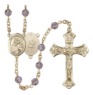14 Karat Gold 6mm Austrian Crystal Saint Joan of Arc / Navy Rosary in Light Amethyst