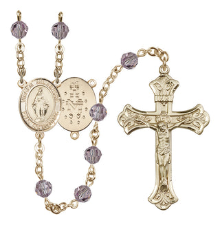 14 Karat Gold 6mm Austrian Crystal Virgen Milagrosa Rosary in Light Amethyst