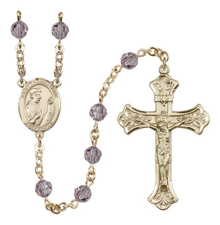 14 Karat Gold 6mm Austrian Crystal Saint Thomas More Rosary in Light Amethyst
