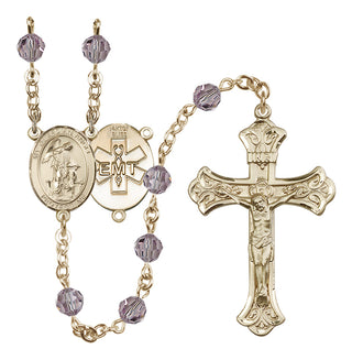 14 Karat Gold 6mm Austrian Crystal Guardian Angel / EMT Rosary in Light Amethyst