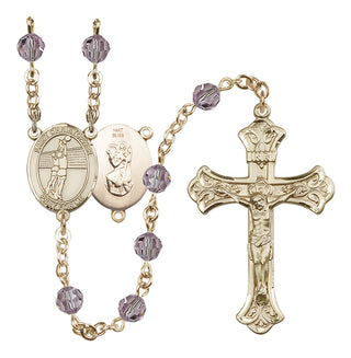 14 Karat Gold 6mm Austrian Crystal Saint Christopher/Volleyball Rosary in Light Amethyst