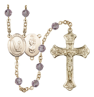 14 Karat Gold 6mm Austrian Crystal Saint Christopher/Gymnastics Rosary in Light Amethyst