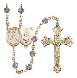 14 Karat Gold 6mm Austrian Crystal Saint Christopher/Softball Rosary in Light Amethyst