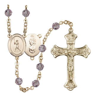 14 Karat Gold 6mm Austrian Crystal Saint Christopher/Baseball Rosary in Light Amethyst