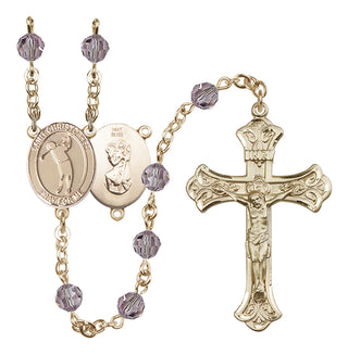 14 Karat Gold 6mm Austrian Crystal Saint Christopher/Golf Rosary in Light Amethyst