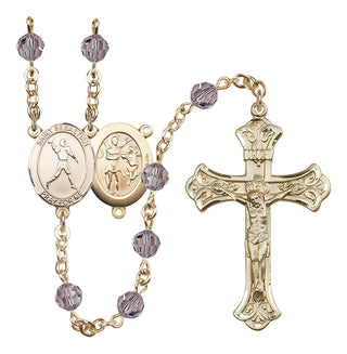 14 Karat Gold 6mm Austrian Crystal Saint Sebastian/Football Rosary in Light Amethyst
