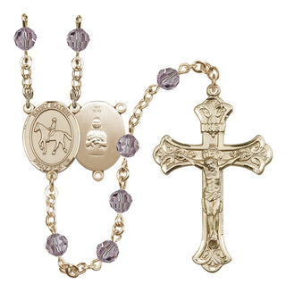 14 Karat Gold 6mm Austrian Crystal Saint Kateri/Equestrian Rosary in Light Amethyst