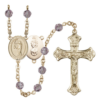 14 Karat Gold 6mm Austrian Crystal Saint Christopher/Archery Rosary in Light Amethyst