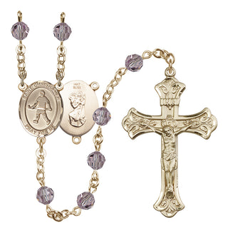 14 Karat Gold 6mm Austrian Crystal Saint Christopher / Field Hockey Rosary in Light Amethyst
