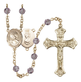 14 Karat Gold 6mm Austrian Crystal Saint Christopher/Water Polo Women Rosary in Light Amethyst