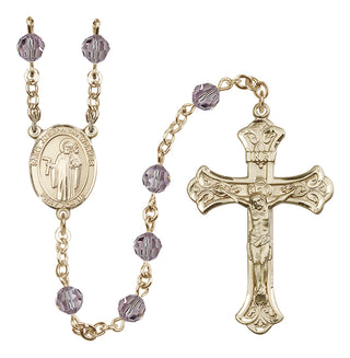 14 Karat Gold 6mm Austrian Crystal Saint Joseph the Worker Rosary in Light Amethyst