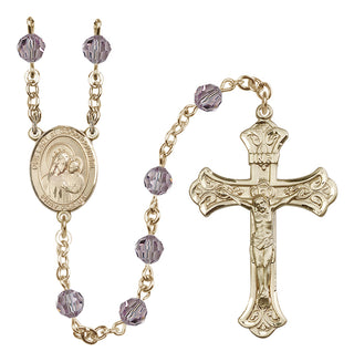 14 Karat Gold 6mm Austrian Crystal Our Lady of Good Counsel Rosary in Light Amethyst