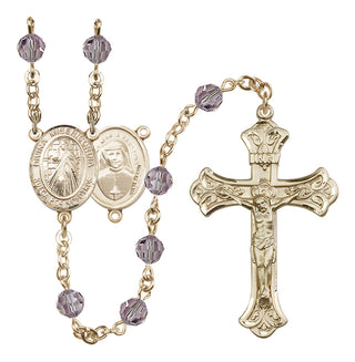 14 Karat Gold 6mm Austrian Crystal Divina Misericordia Rosary in Light Amethyst