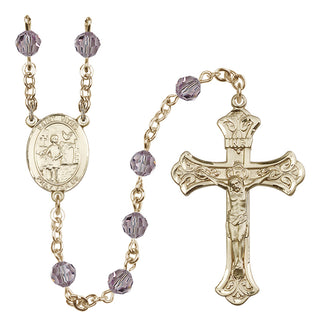 14 Karat Gold 6mm Austrian Crystal Saint Vitus Rosary in Light Amethyst