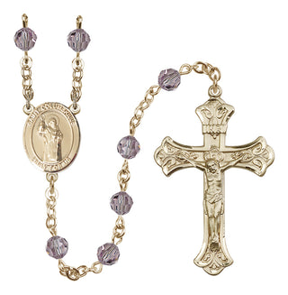 14 Karat Gold 6mm Austrian Crystal Saint Columbkille Rosary in Light Amethyst