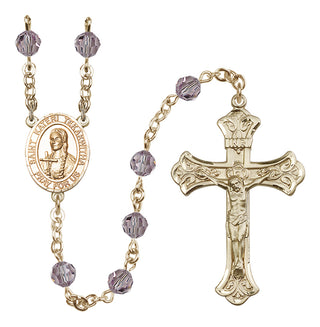 14 Karat Gold 6mm Austrian Crystal Saint Kateri Tekakwitha Rosary in Light Amethyst