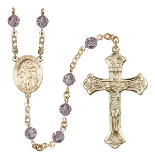 14 Karat Gold 6mm Austrian Crystal Guardian Angel w/Children Rosary in Light Amethyst