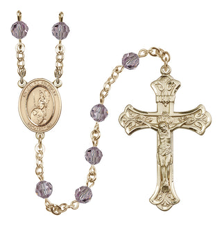 14 Karat Gold 6mm Austrian Crystal Guardian Angel of the World Rosary in Light Amethyst