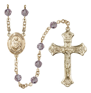 14 Karat Gold 6mm Austrian Crystal Saint Norbert of Xanten Rosary in Light Amethyst