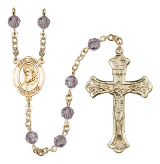 14 Karat Gold 6mm Austrian Crystal Pope Pius V Rosary in Light Amethyst