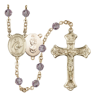 14 Karat Gold 6mm Austrian Crystal Saint Christopher/Tennis Rosary in Light Amethyst